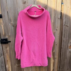 Free People Ottoman Slouch Tunic Size L Bright Pink Long Sleeve Oversized Ribbed